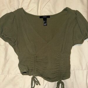 Forever 21 Green Ruched Tie Front Blouse